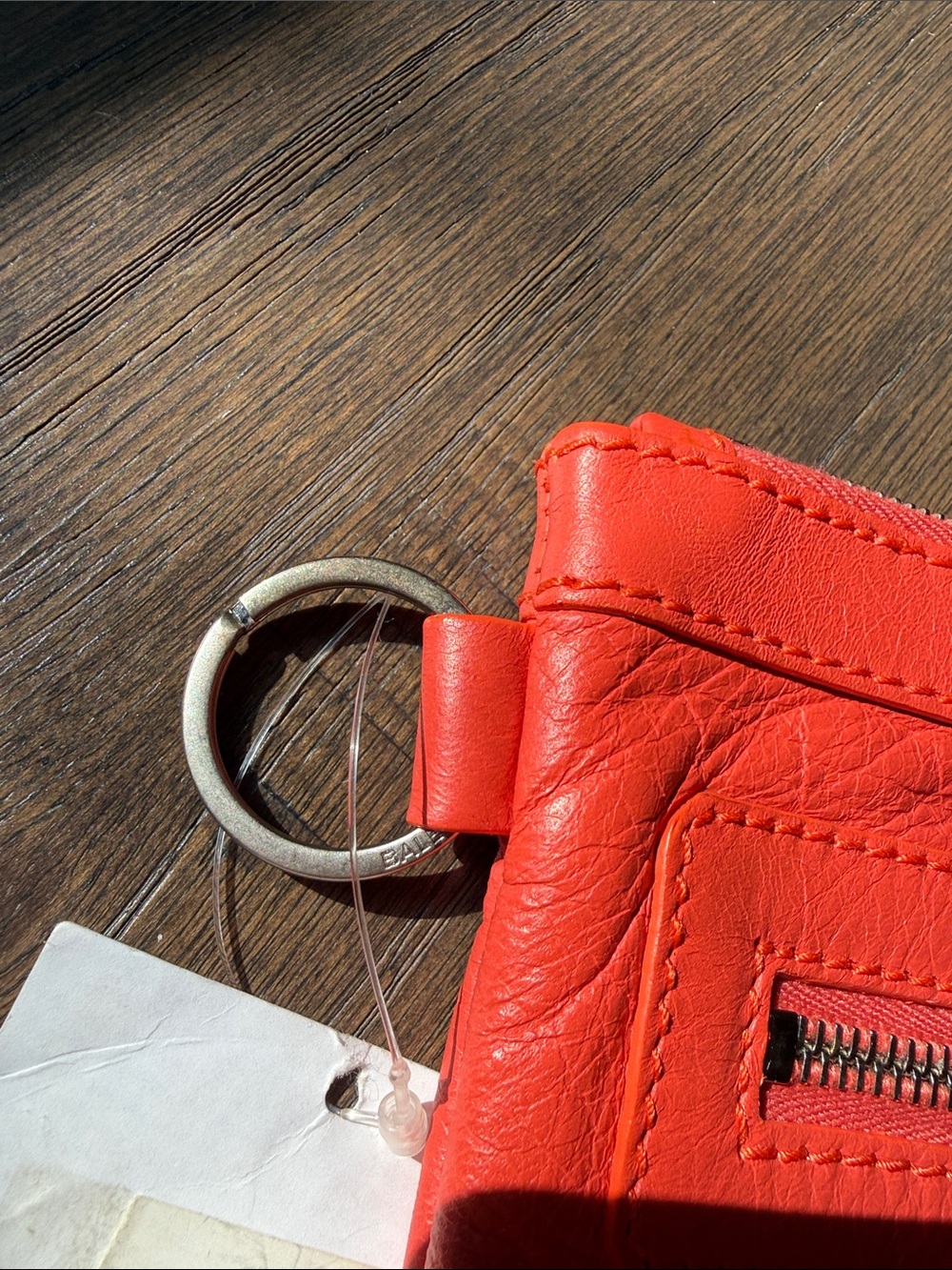 Balenciaga Coral Red Leather Zip Pouch Clutch - Picture 5 of 8